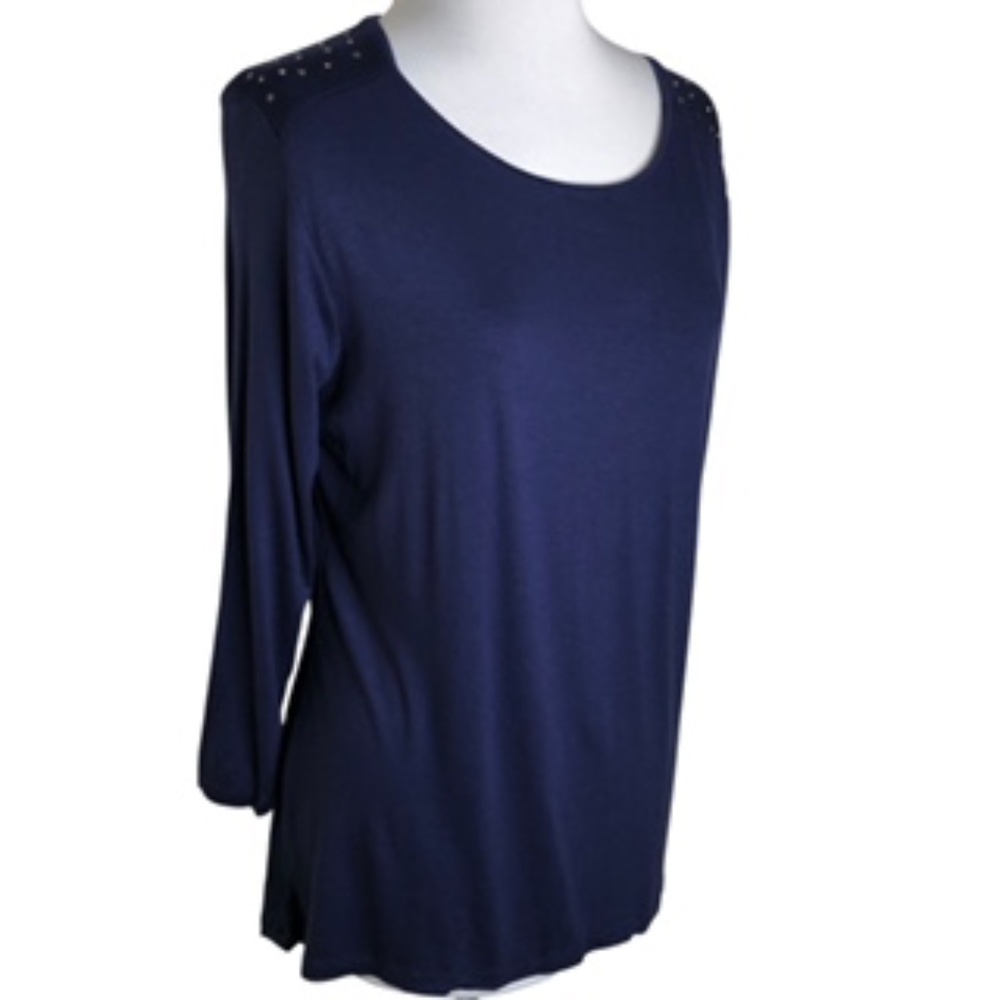 NWT Faded Glory Stud Embellished Navy Long Sleeve Top Size L